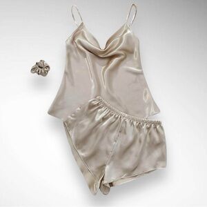 ANNA-KACI Khaki Satin Camisole And‎ Shorts Pajama Set Medium | NWT